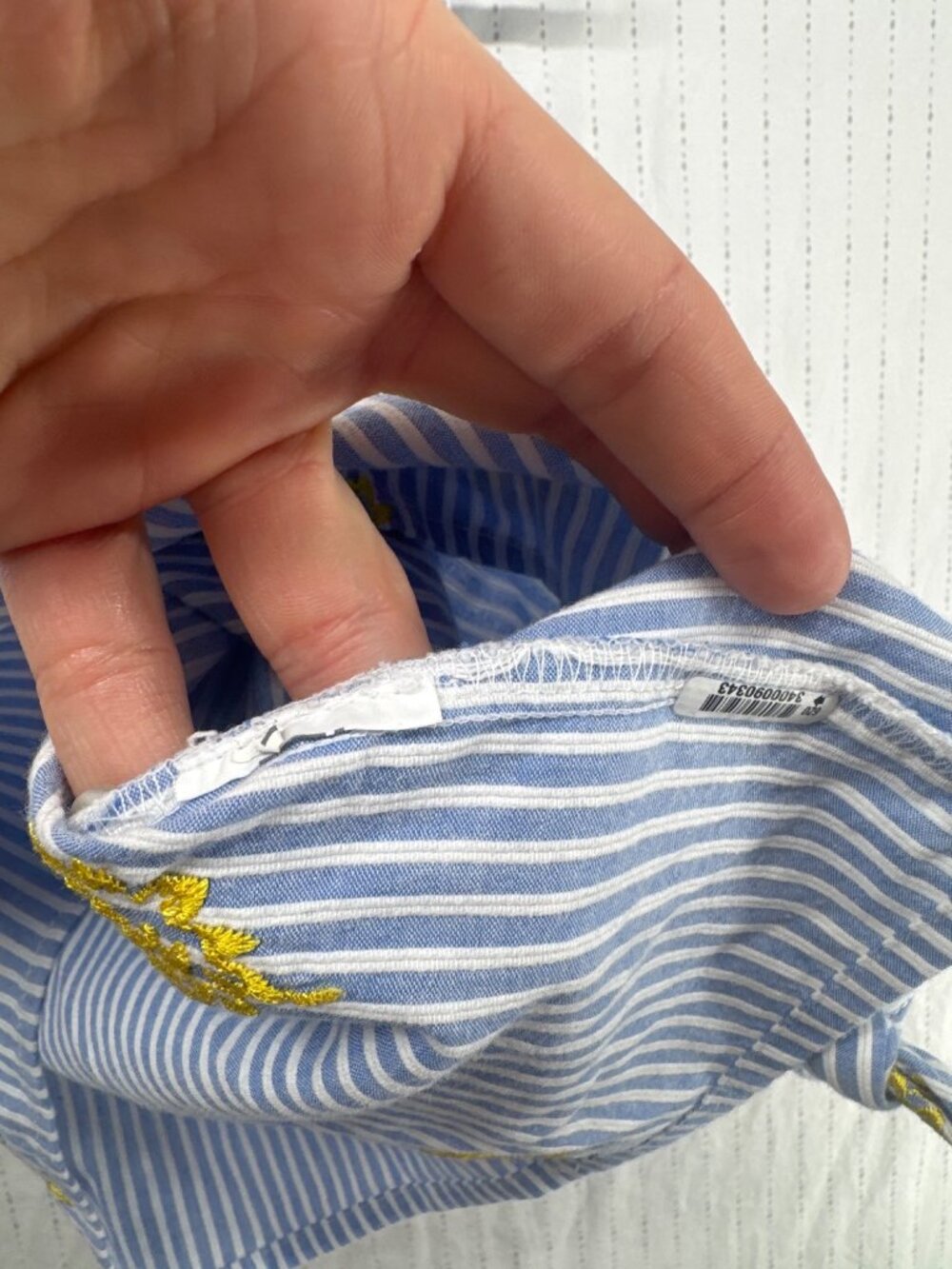 J.Crew Womens Top Sz 12 Blue Striped Pineapple Seersucker Preppy Beachy Classic - Picture 3 of 9